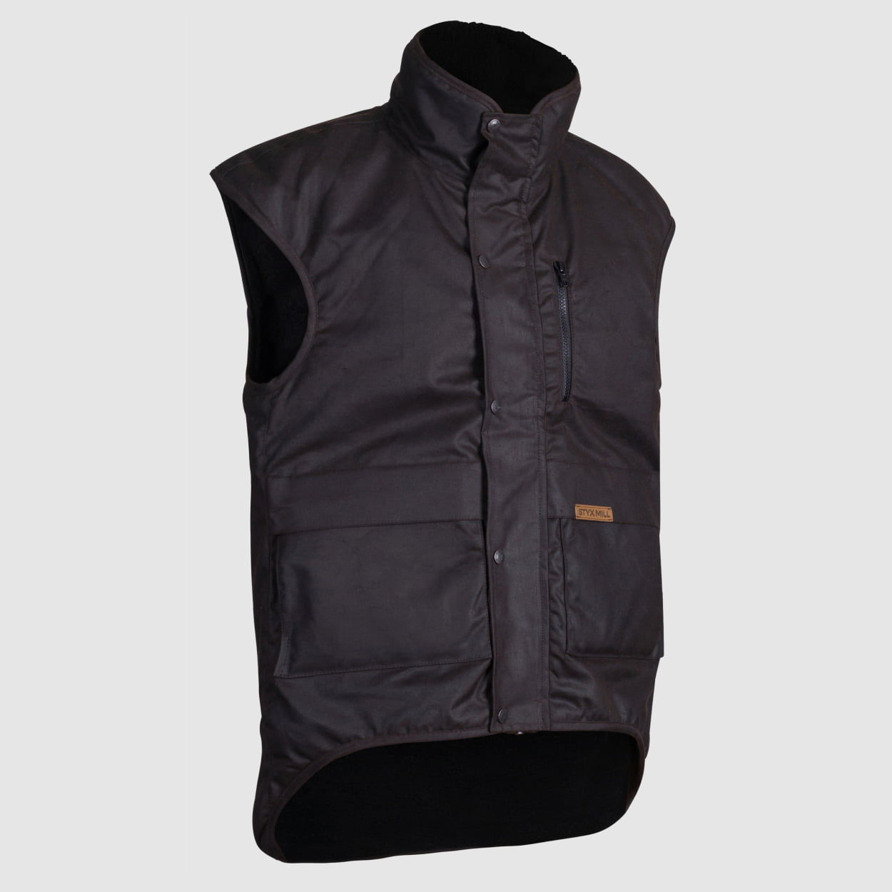 Oilskin Wax Brown Multi Pocket Vest; NZ Made Quality | Styx Mill